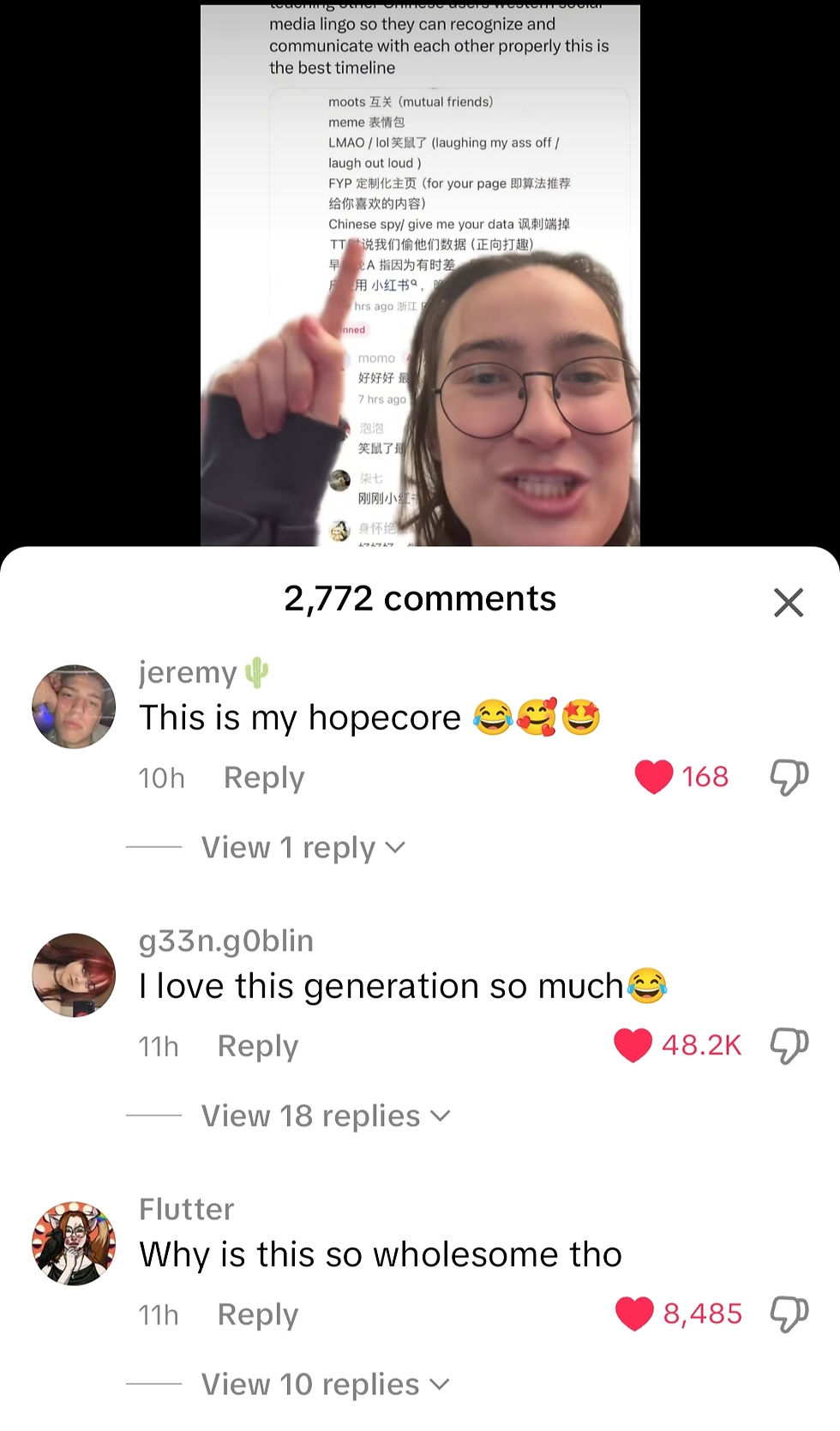 screenshot of comments from tiktok refugees migrating to rednote