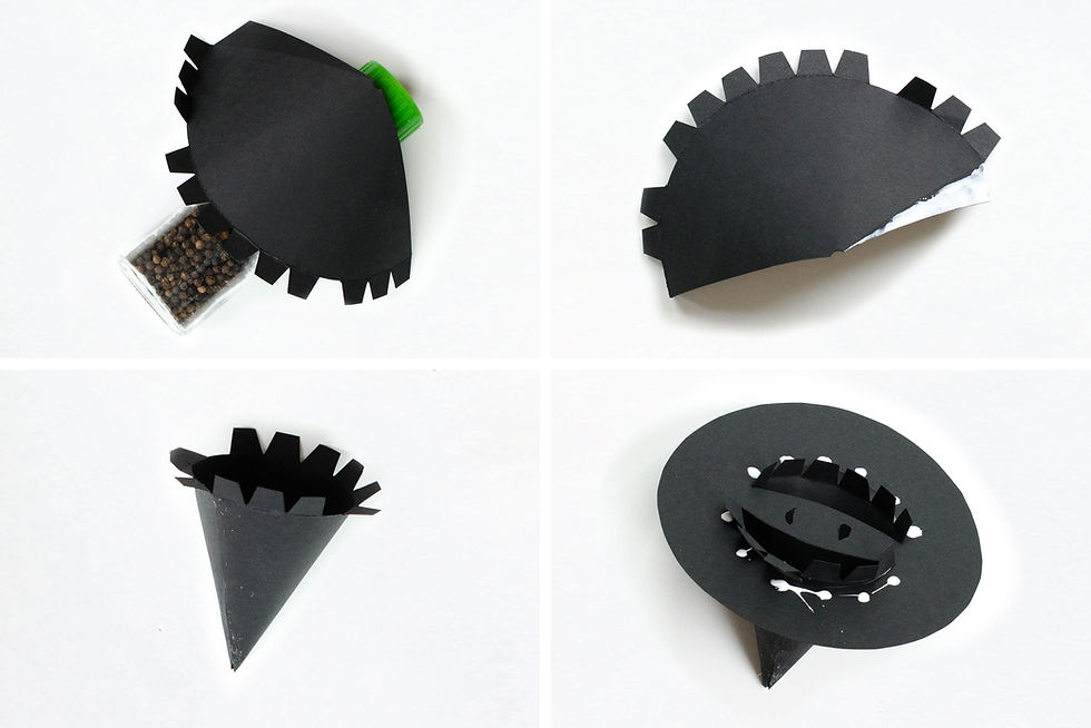 Tutorial for crafting a stylish paper witch hat fascinator as a low-key costume.