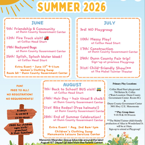 Dunn County Play Group Summer Schedule