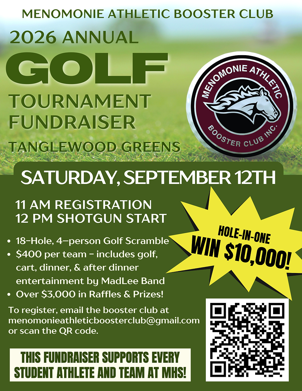 Menomonie Athletic Booster Club Annual Golf Tournament Fundraiser - September 12th