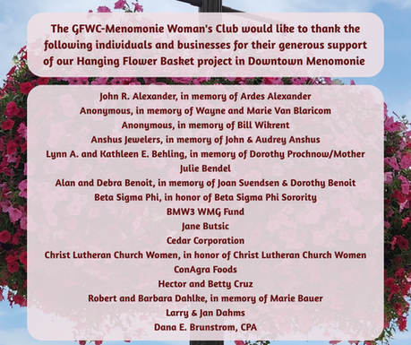 Menomonie Woman's Club thanks 2026 flower basket donors
