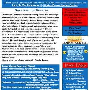 Senior Center Newsletter - July & August 2026