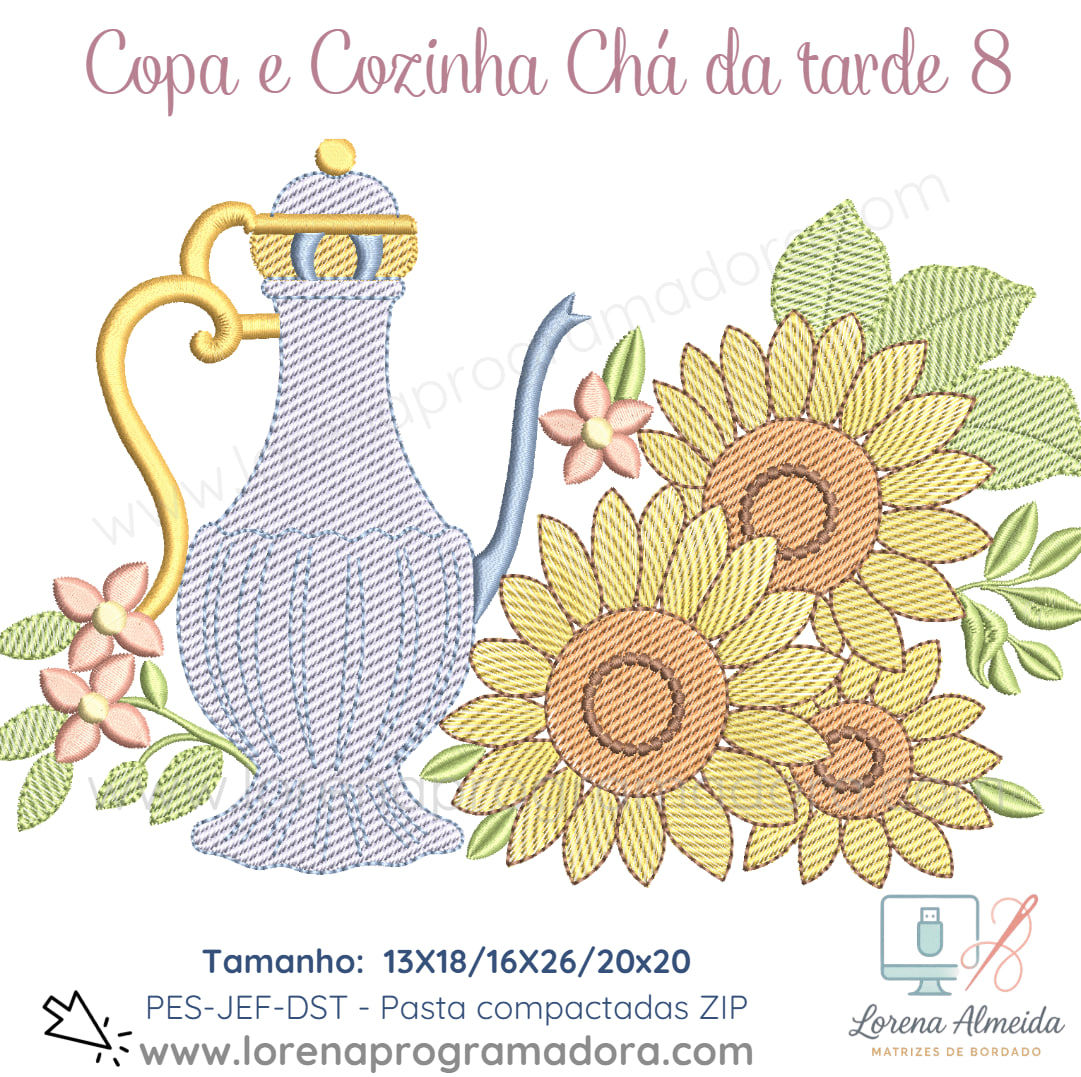 Matriz de bordado copa e cozinha bule