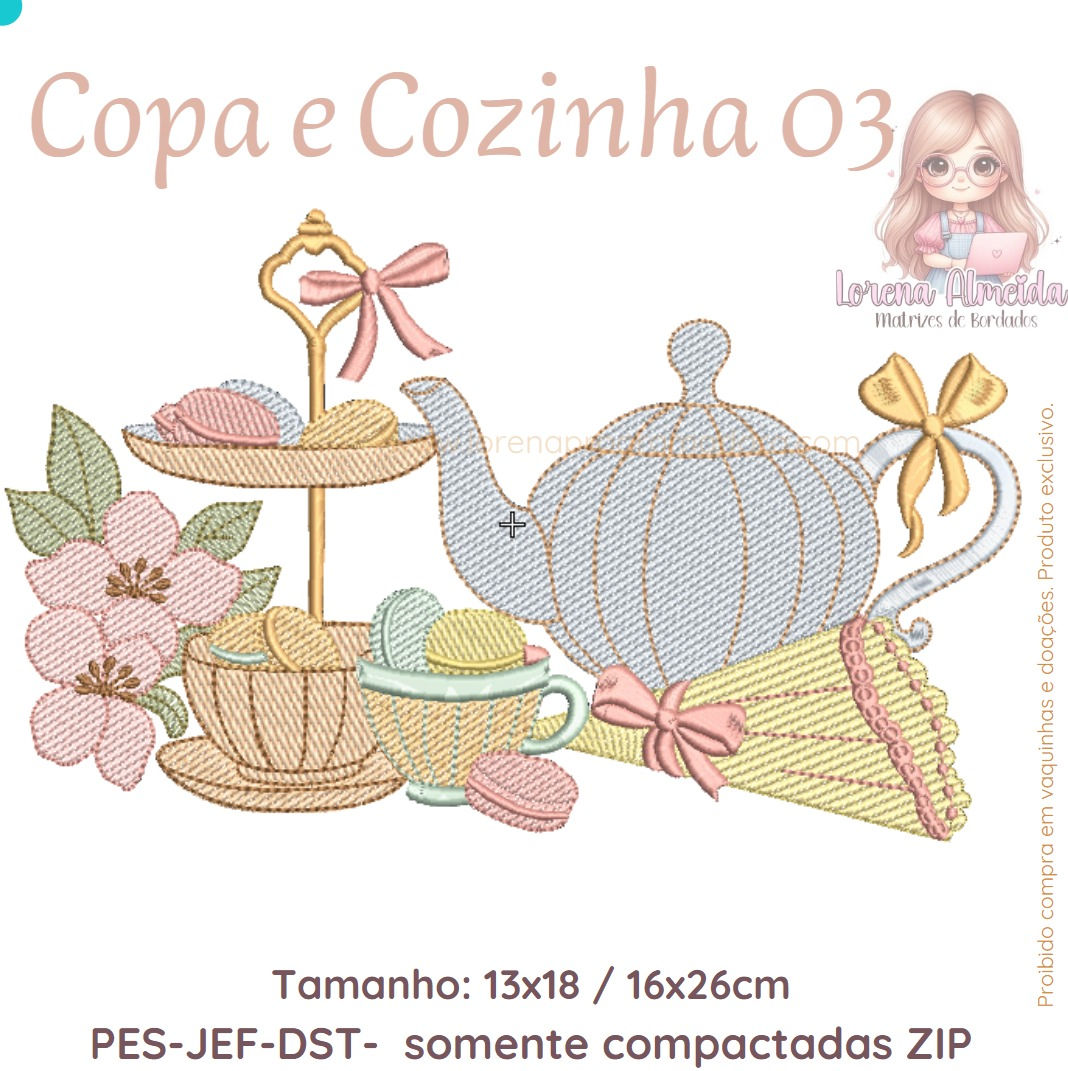 Matriz de bordado copa e cozinha Chá da tarde 3