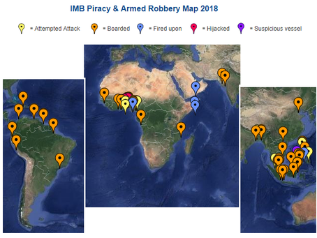 IMB ICC Live Piracy & Armed Robbery Report 2018 - Reported in Last 7 days #marsec #piracy @IMB_P