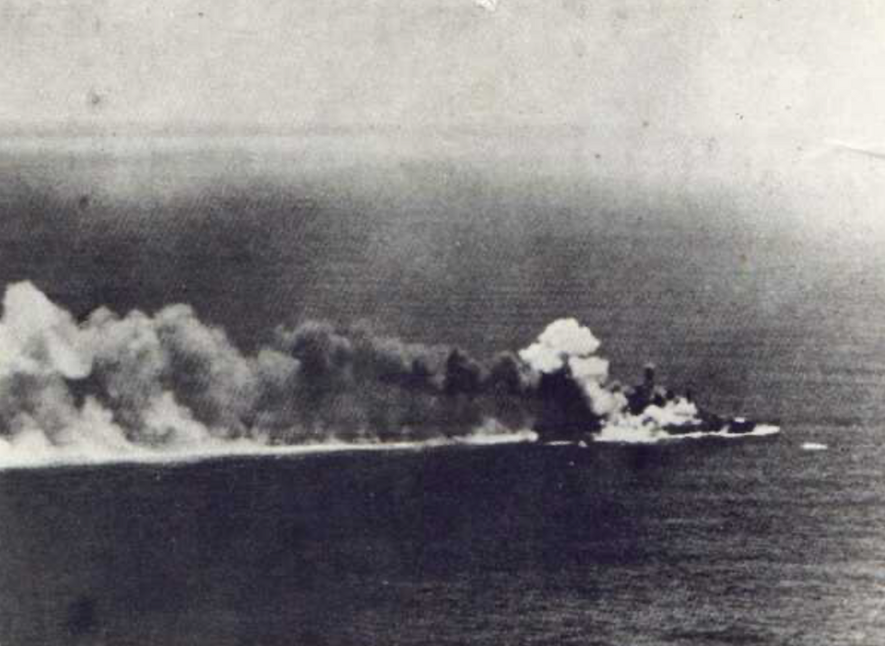 Dorsetshire on fire and listing