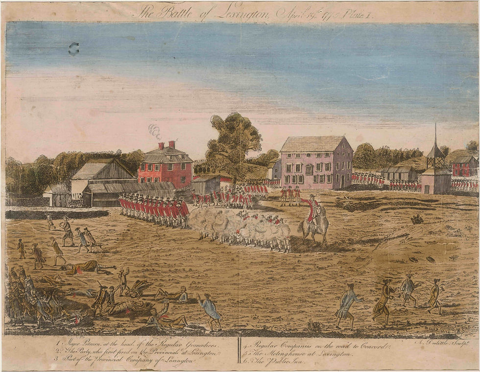 Joseph Warren, president of the Massachusetts Provincial Congress, charged that the British army had committed “barbarous Murders on our innocent Brethren” at Lexington. Amos Doolittle’s engraving of the scene reflected that view. Brown University Library