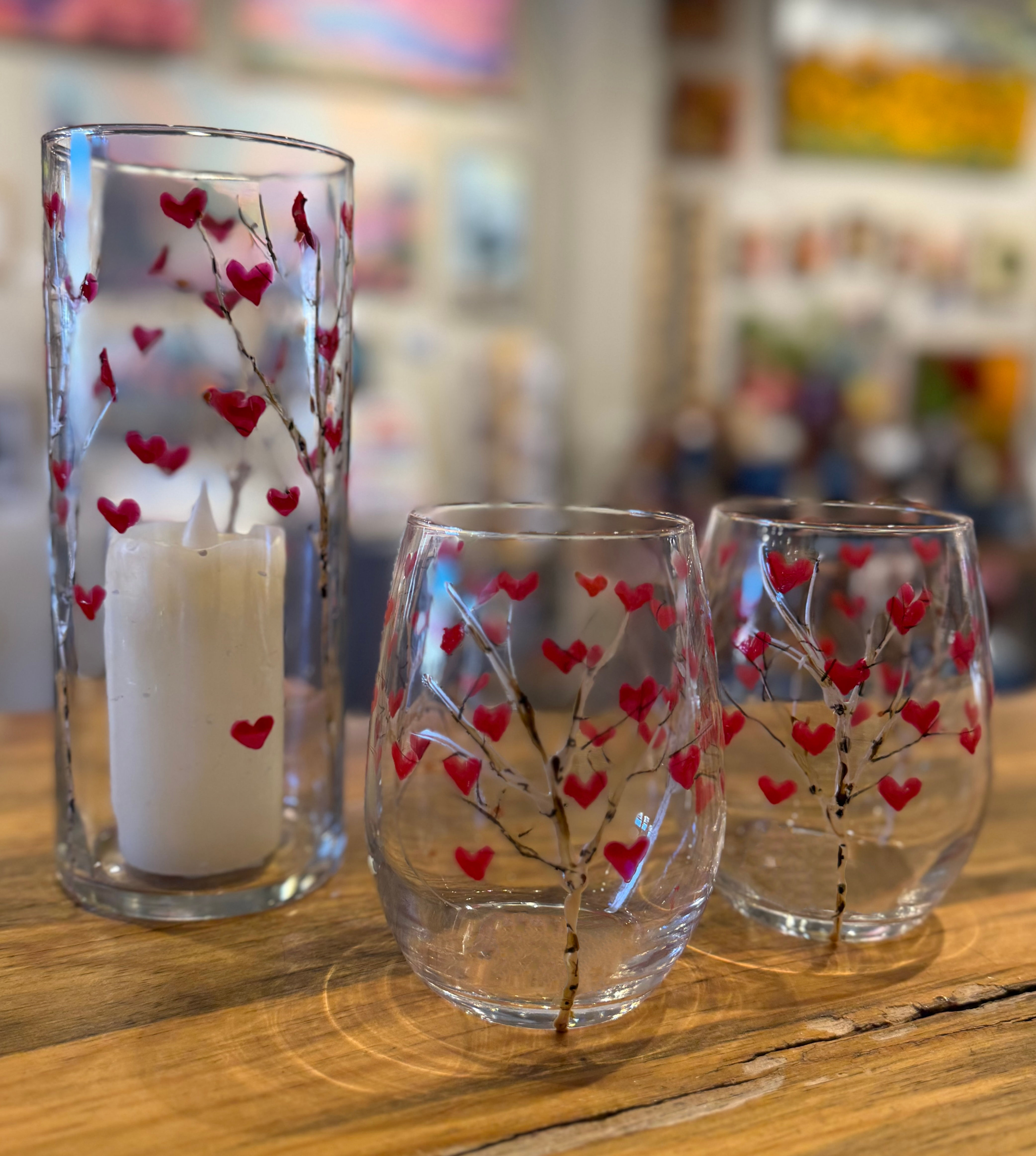 Wild Hearts Vase and Stemless Wine Glasses
