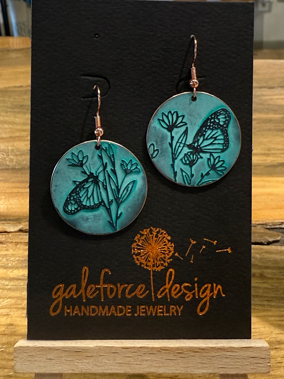 Butterfly Floral Blue Copper Earrings Nickel Free Wires