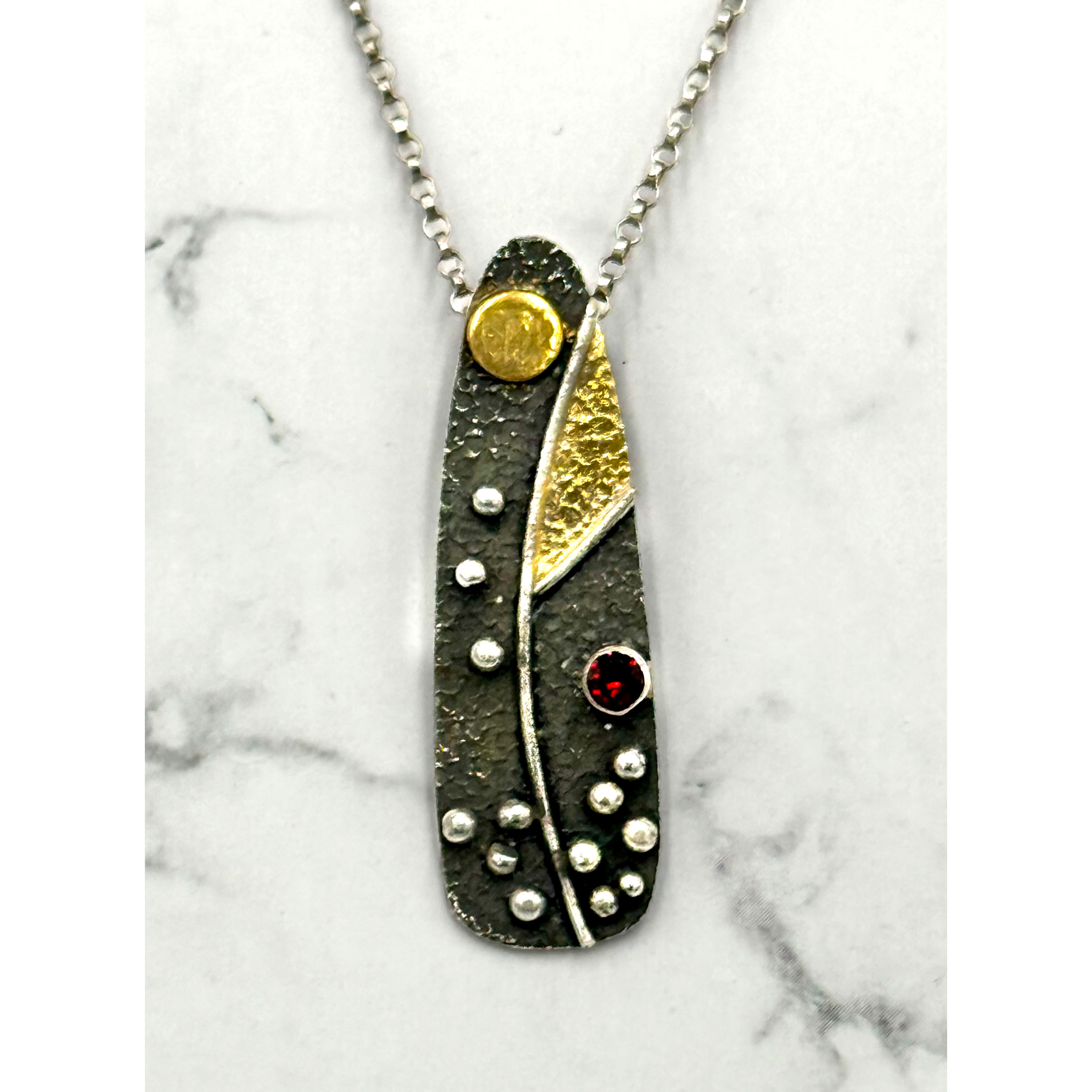 Silent Night Necklace with Garnet and Gold Foil