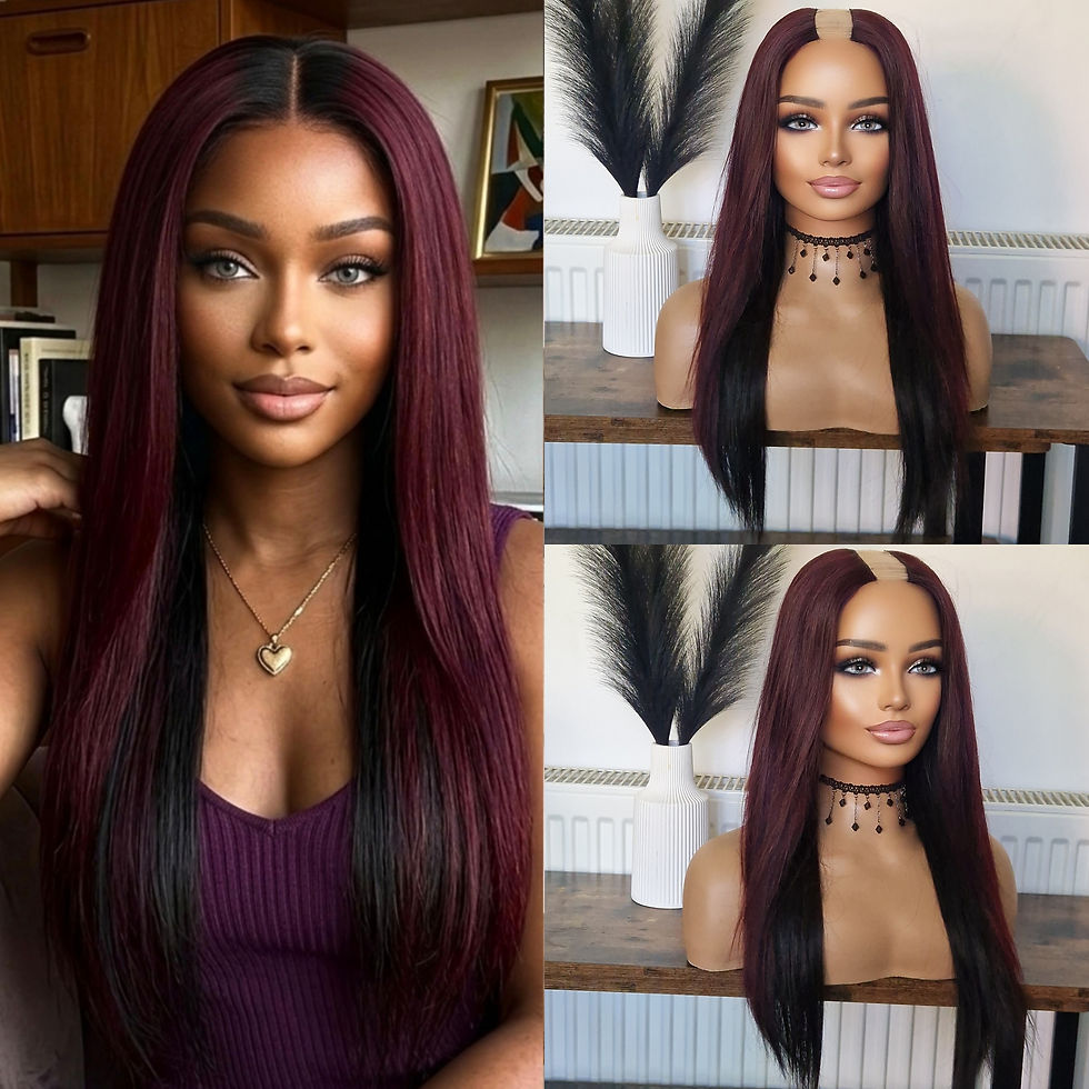 Thumbnail: U Part Wig 100% Human Hair 99j/1b underneath