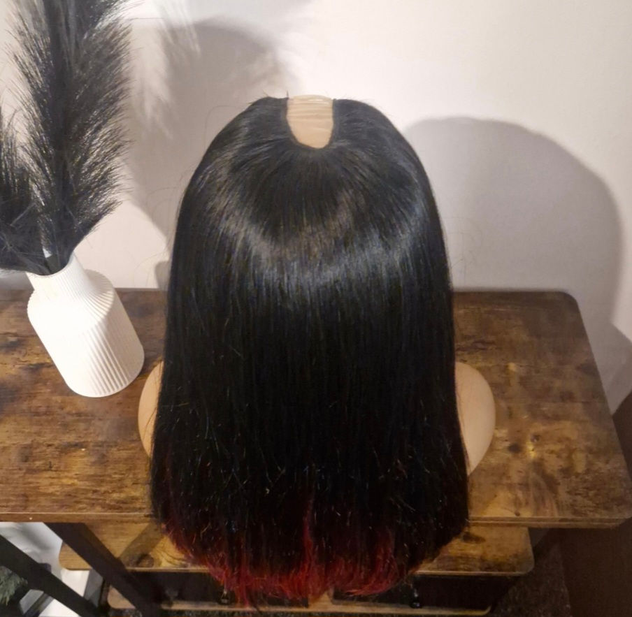 Thumbnail: 100% Human Hair U Part Wig Peekaboo Black/Red