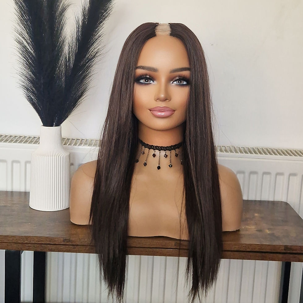Human Hair Blend Dark Brown  U Part wig 18"