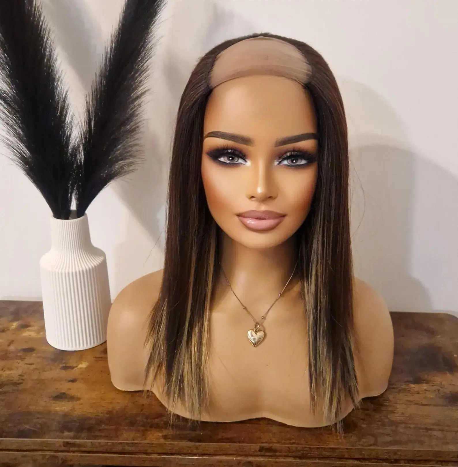 Human/Synthetic U Part Wig Peekaboo Highlight Dark Brown/#27