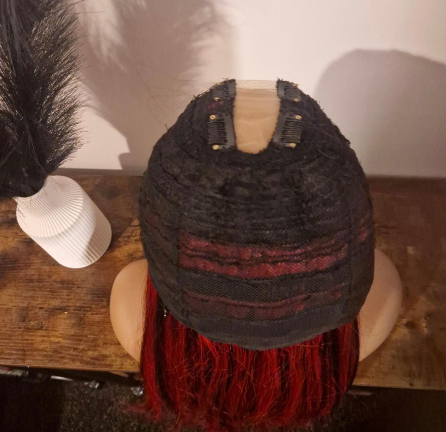 Thumbnail: 100% Human Hair U Part Wig Peekaboo Black/Red