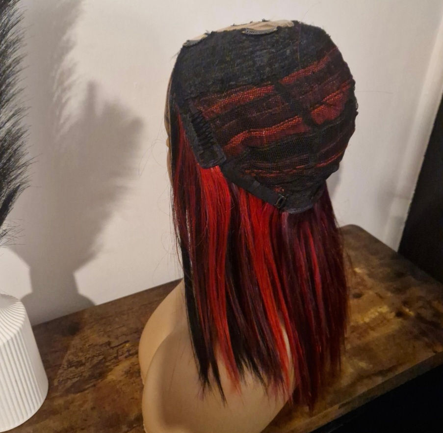 Thumbnail: Human Hair Blend U Part Wig Peekaboo Black/Red/Burgundy/Plum