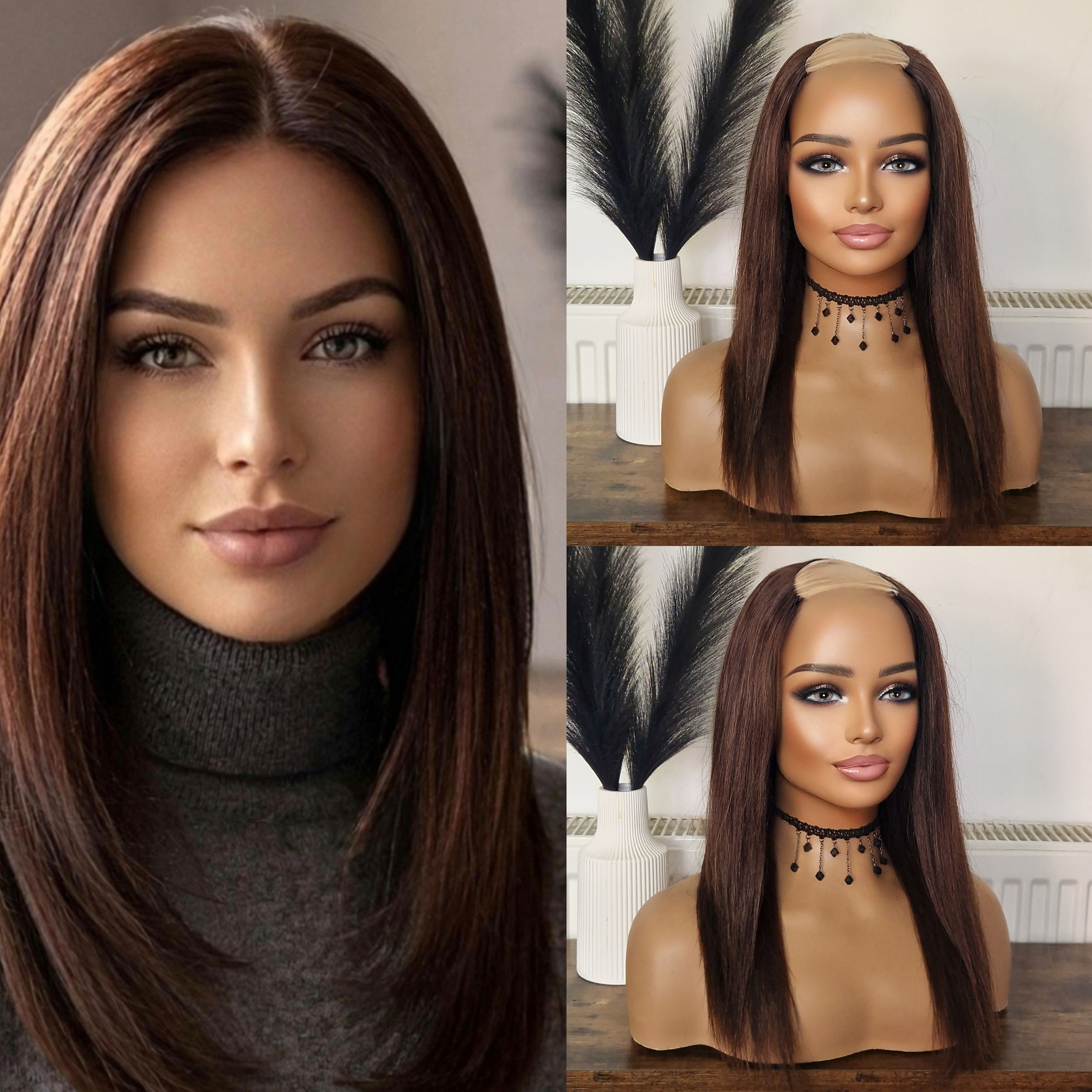 100% Human Hair U Part Wig Brown #4