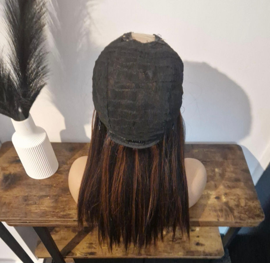Thumbnail: 100% Human Hair U Part Wig, 1b/Copper