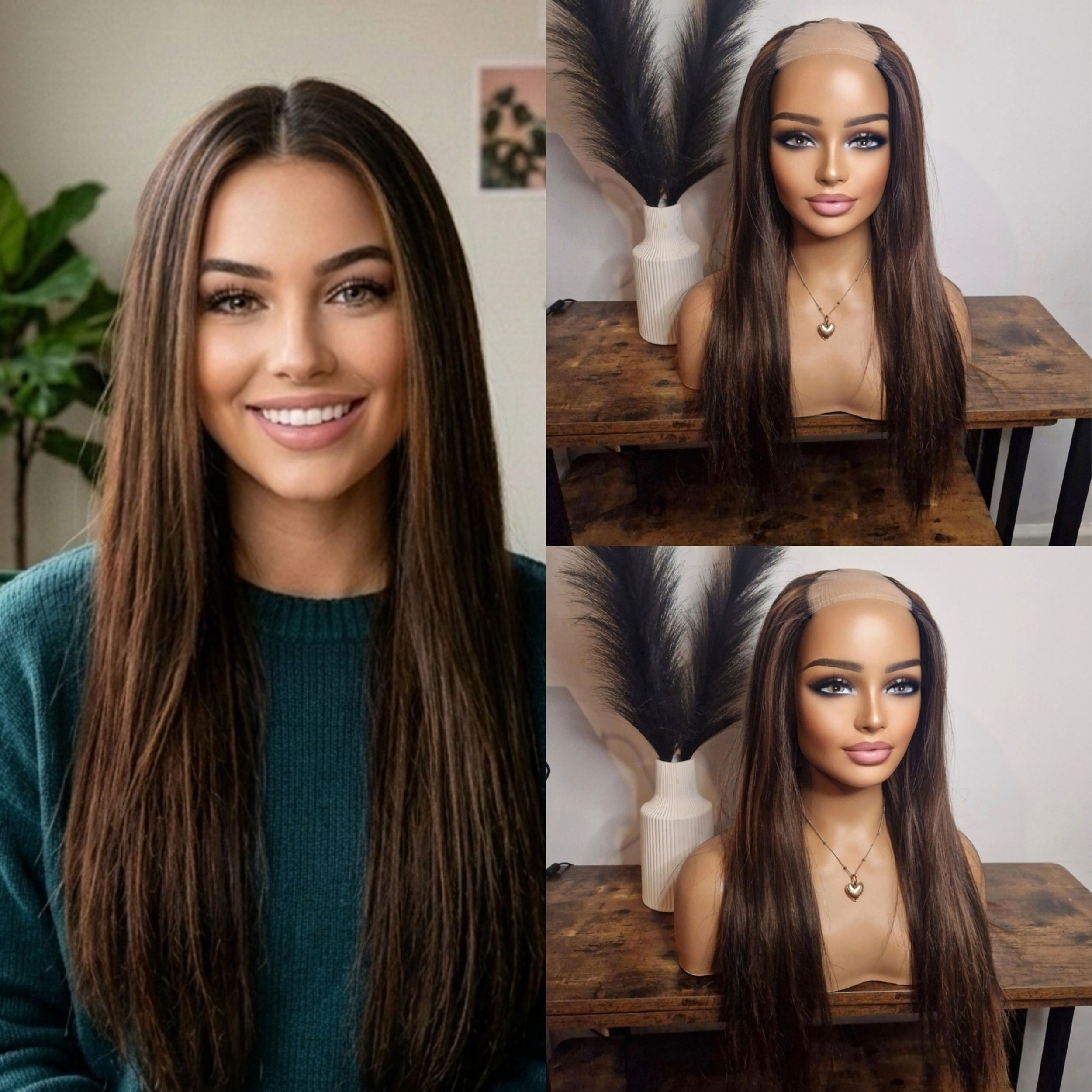 Human/Synthetic U Part Wig Dark Brown #2/Light Chestnut