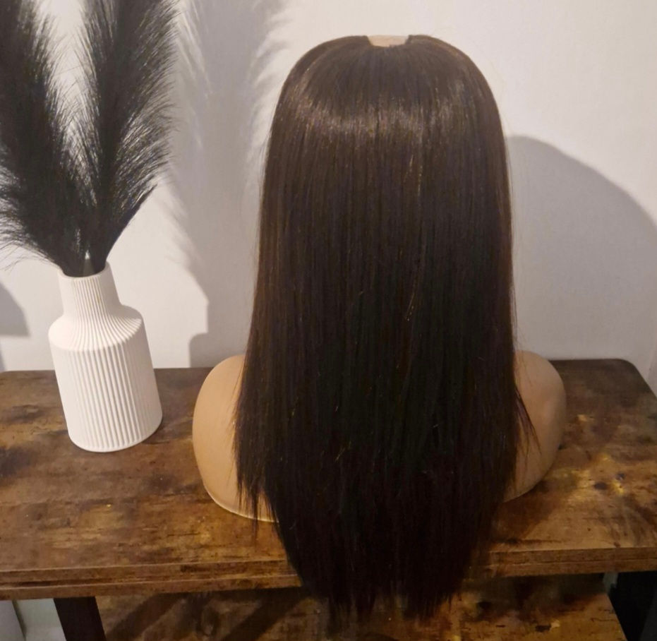 Thumbnail: human hair blend U part wig, Dark Brown