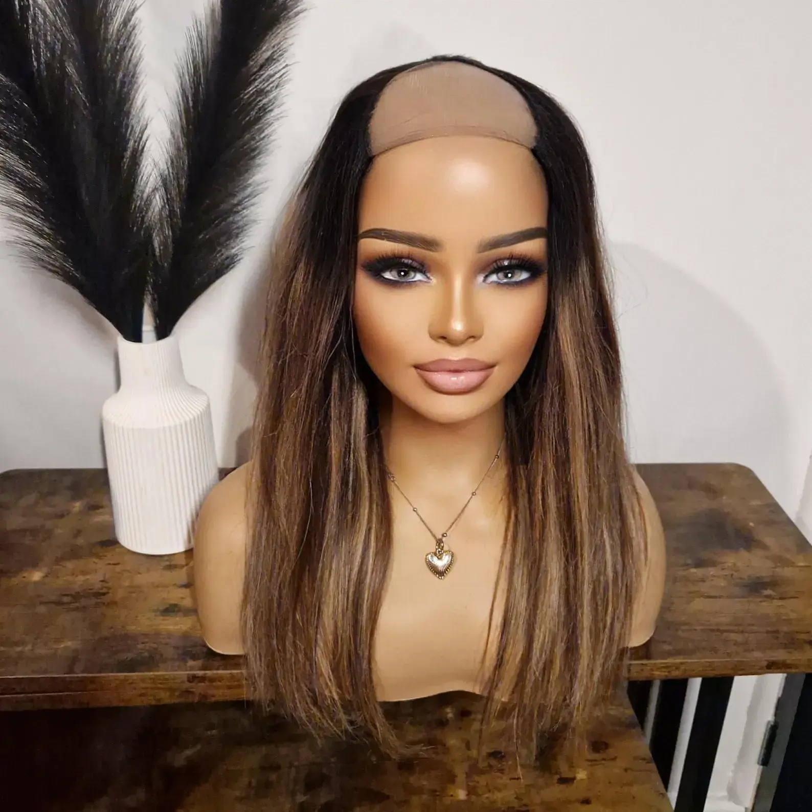 100% Human Hair U Part Wig Balayage 1b/4/27