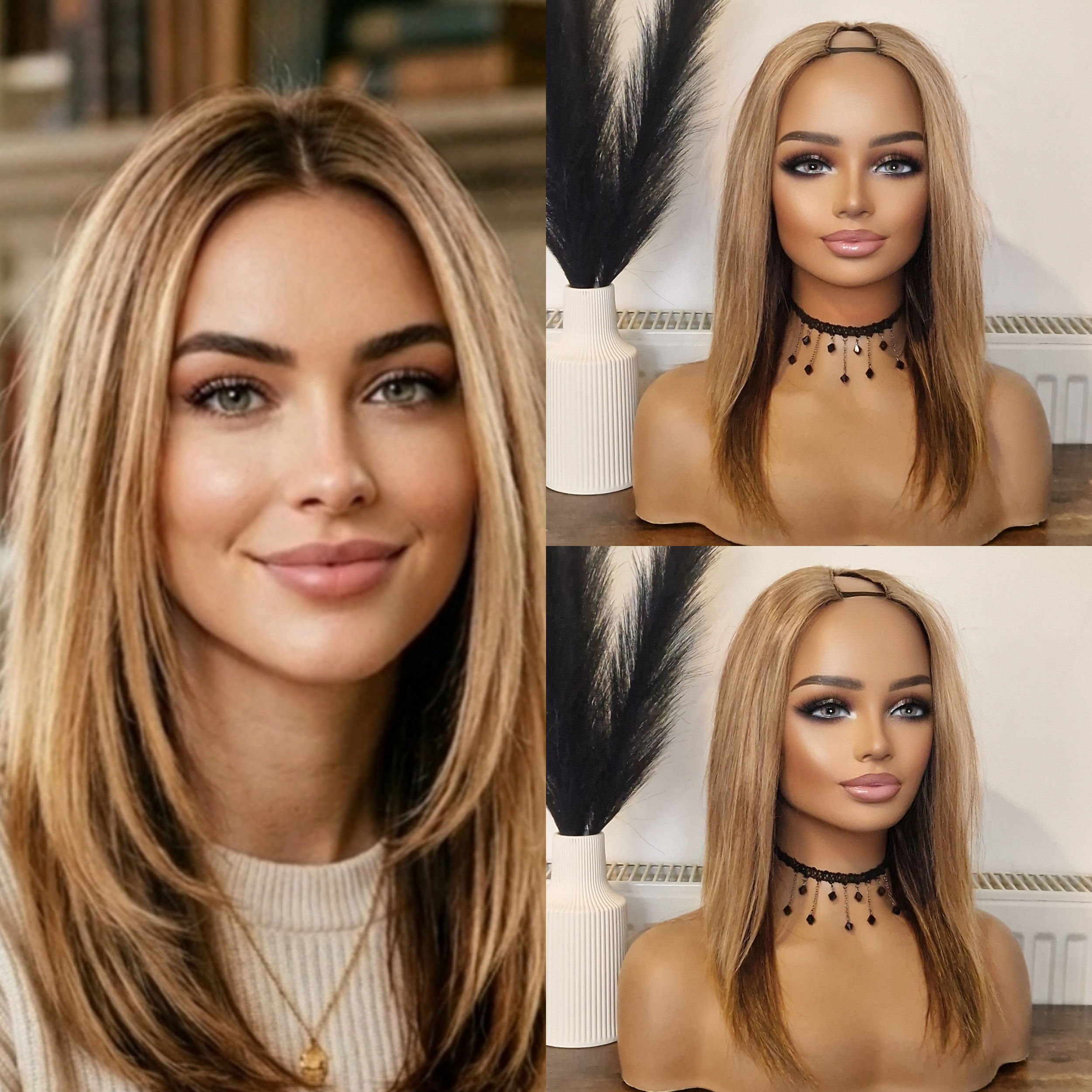 Human Hair Blend V Part Wig #27/#5 under-dye