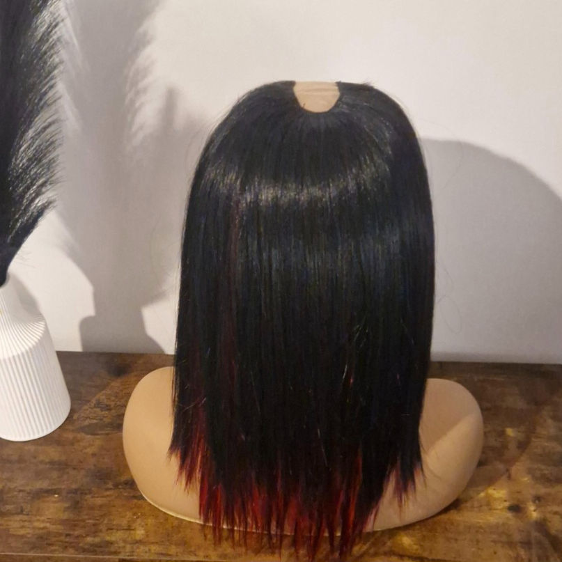 Thumbnail: Human Hair Blend U Part Wig Peekaboo Black/Red/Burgundy/Plum