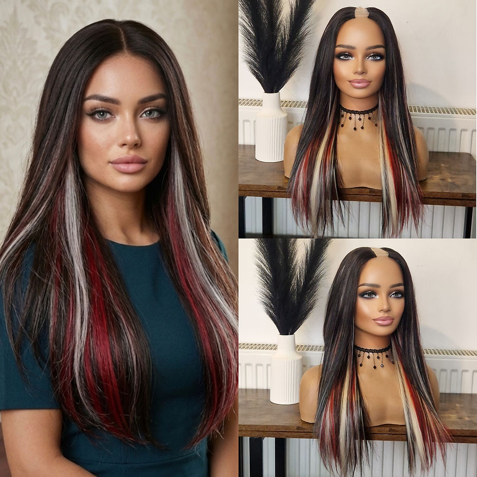 Human Hair Blend U Part Wig Peekaboo 1b/Red/Blonde