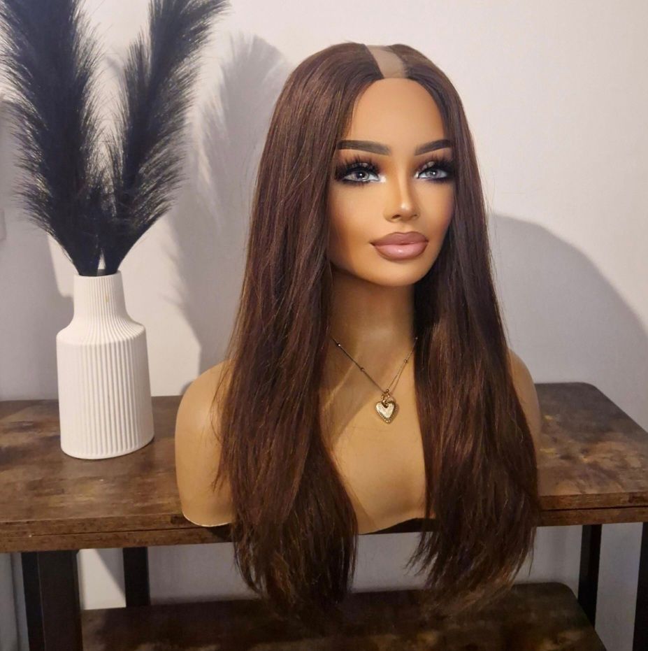 Thumbnail: 100% Human Hair U Part Wig, Medium Brown