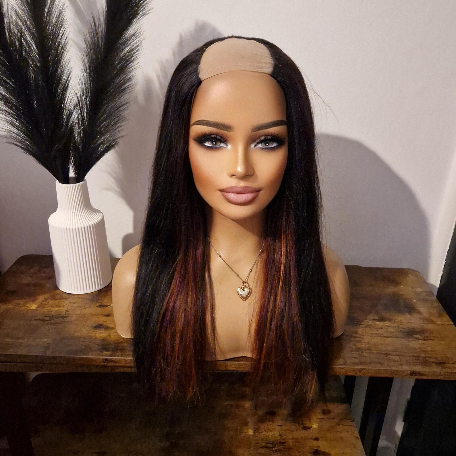 100% Human Hair U Part Wig Peekaboo 1b/99j/350