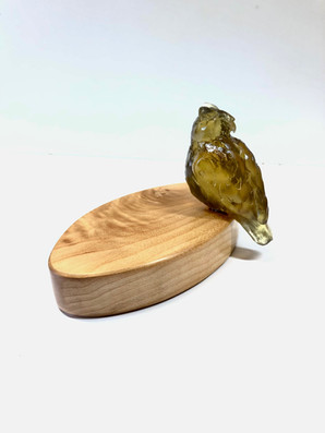 Gold Great Horned Owl on Quilted Maple