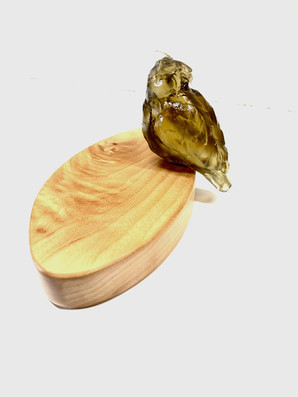 Gold Great Horned Owl on Quilted Maple