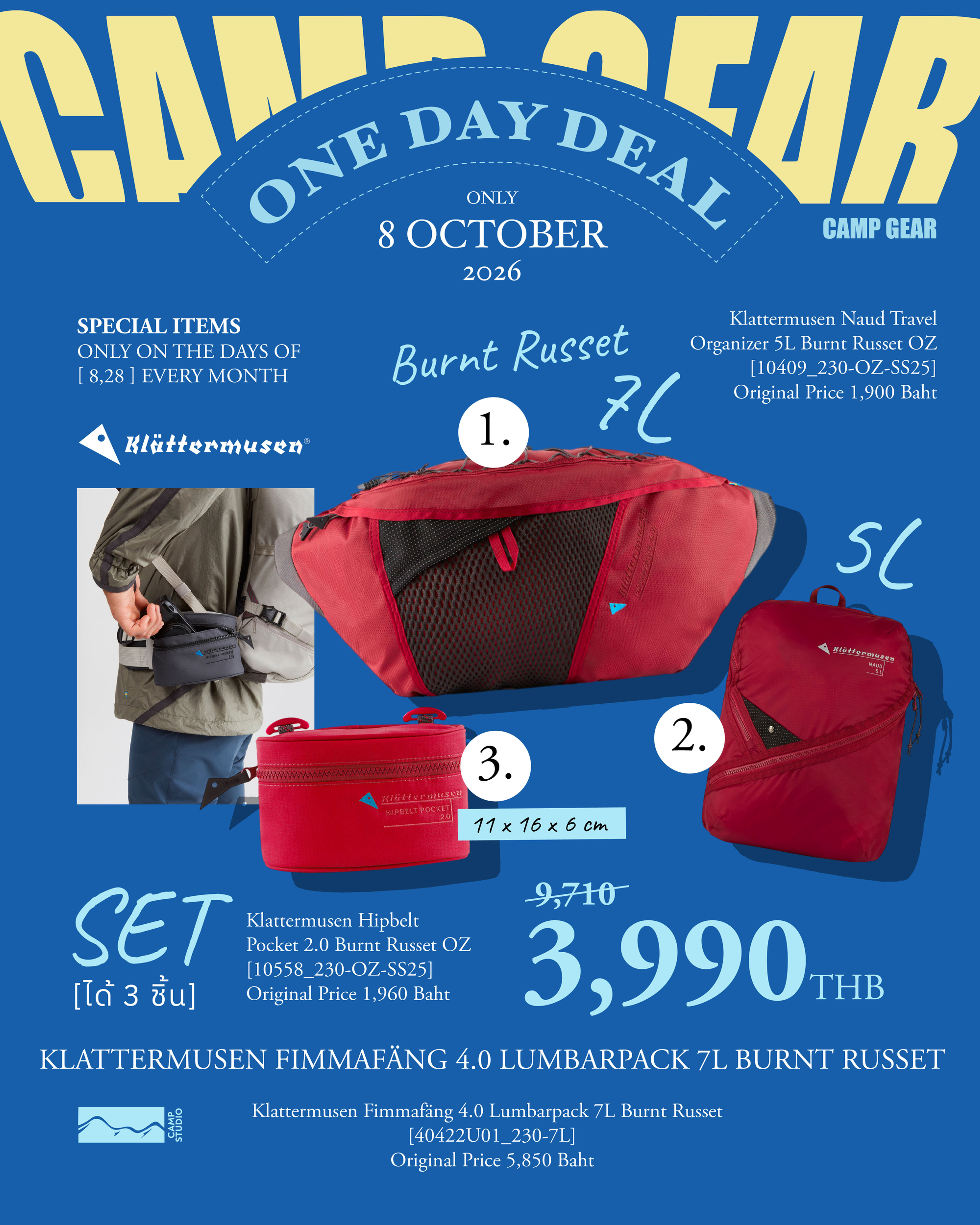 Klattermusen Fimmafäng 4.0 7L & Naud Travel 5L & Hipbelt Pocket 2.0 SET-8Oct26