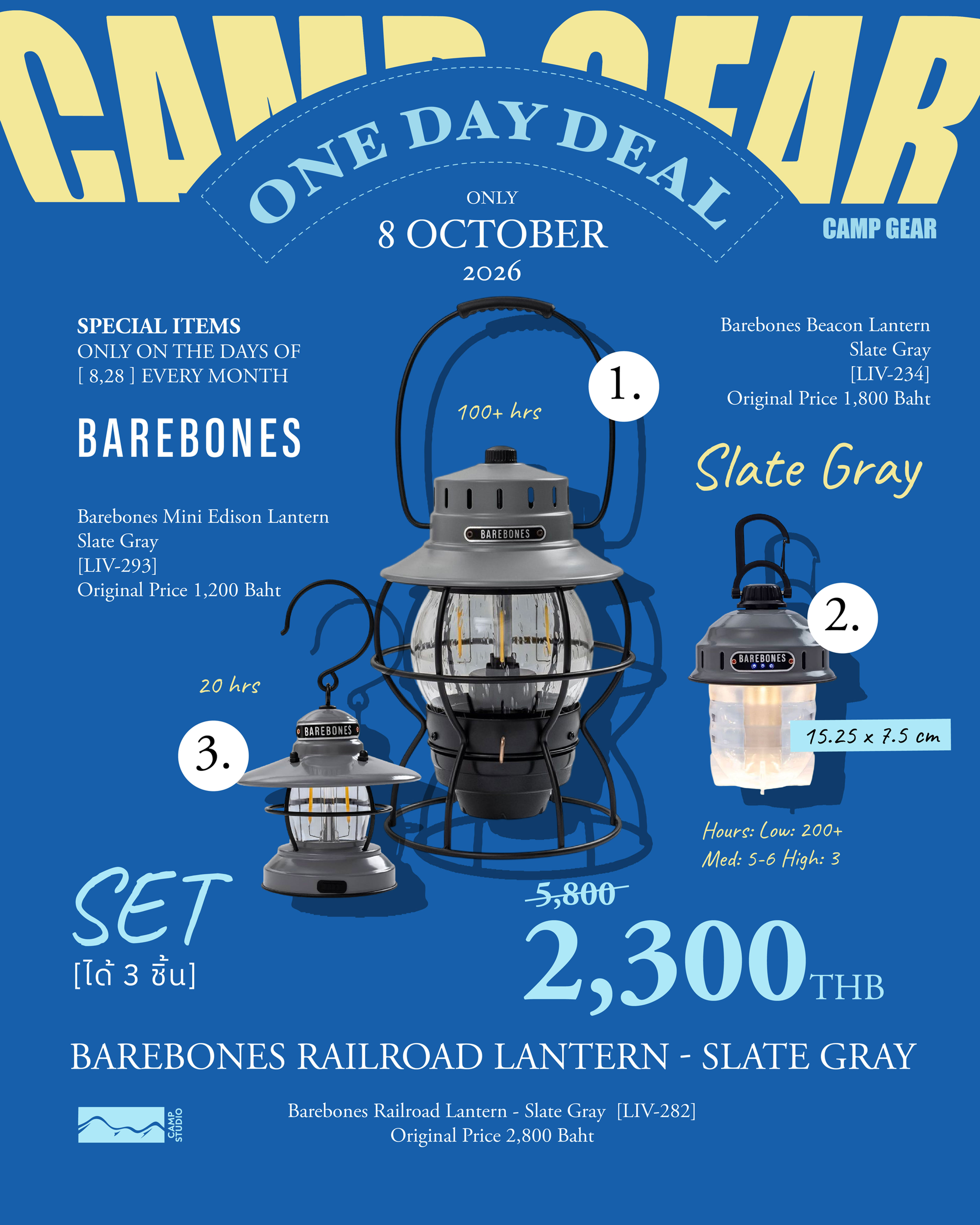 Barebones Railroad Lantern & Beacon Lantern & Mini Edison SlateGray SET-8Oct26