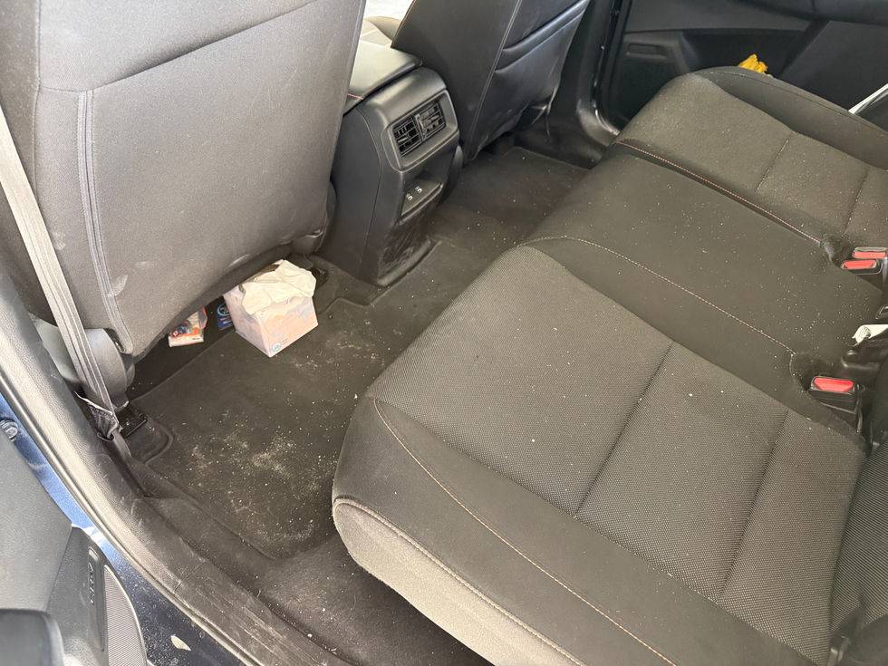 Car interior with backseat and floor view.