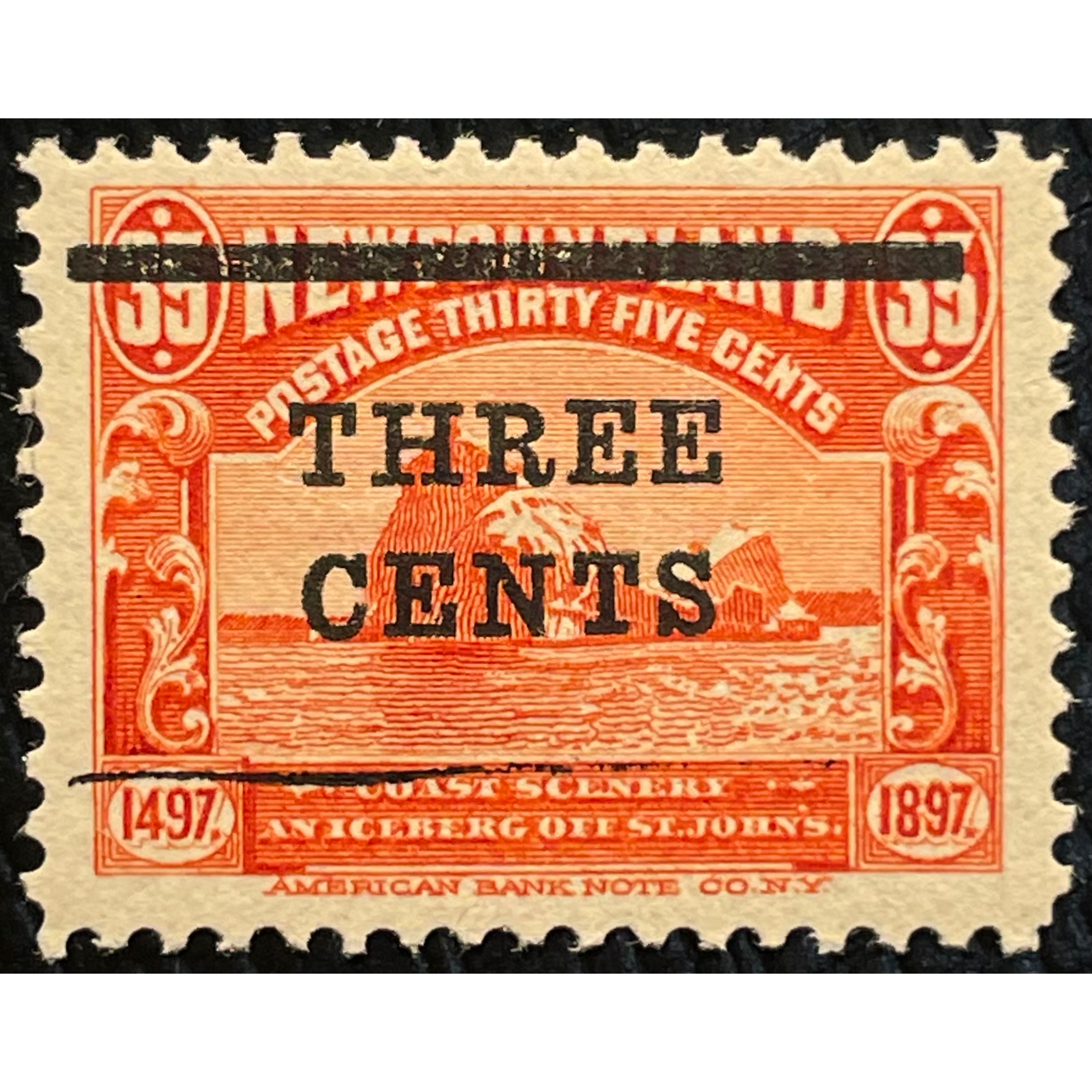 UCS-NFLD#130a MH lower bar omitted 3c on 35c Iceberg surcharge