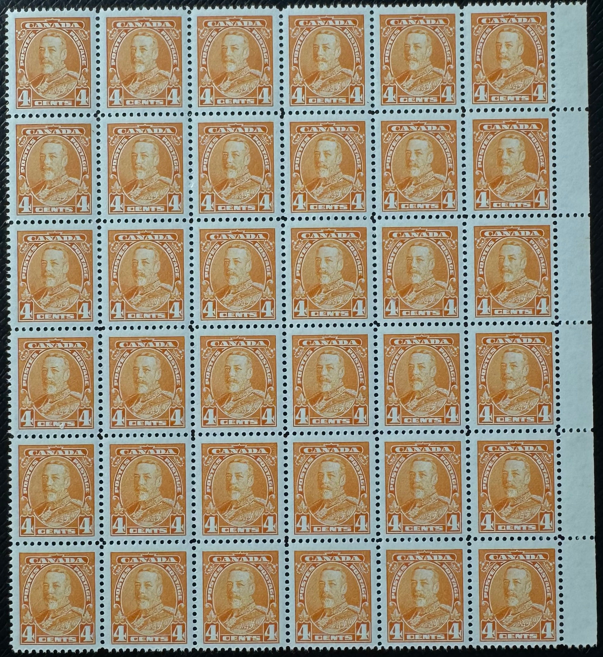 UCS#220 VF MNH block of 36 - 4c yellow KGV Pictorial issue