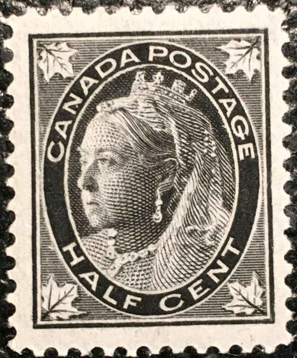 Thumbnail: UCS#0066 MNH re-entry right side - 1/2c black QV Maple Leaf