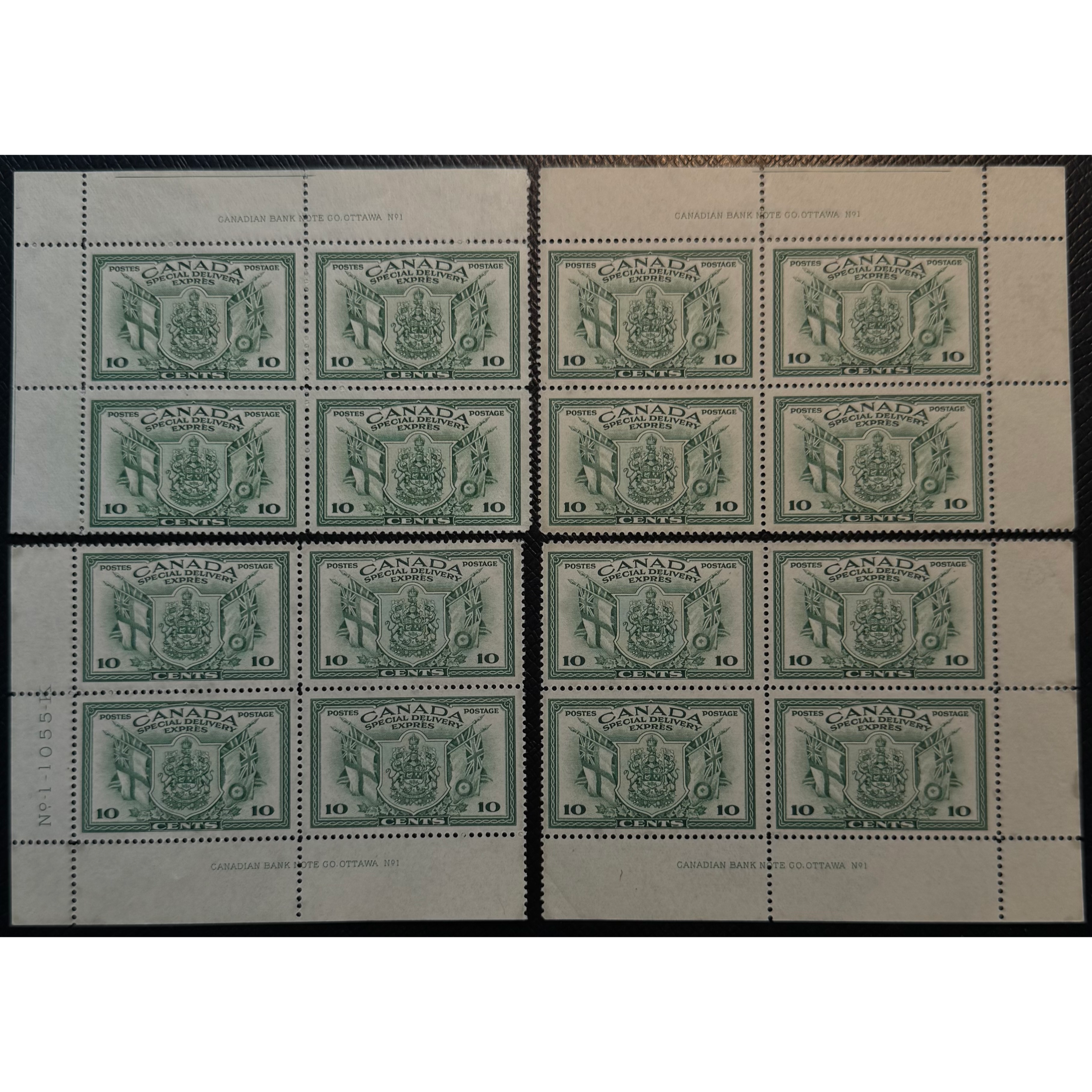 UCS#E10 MH/MNH matched set plate 1 blocks - 10c War issue Special Delivery