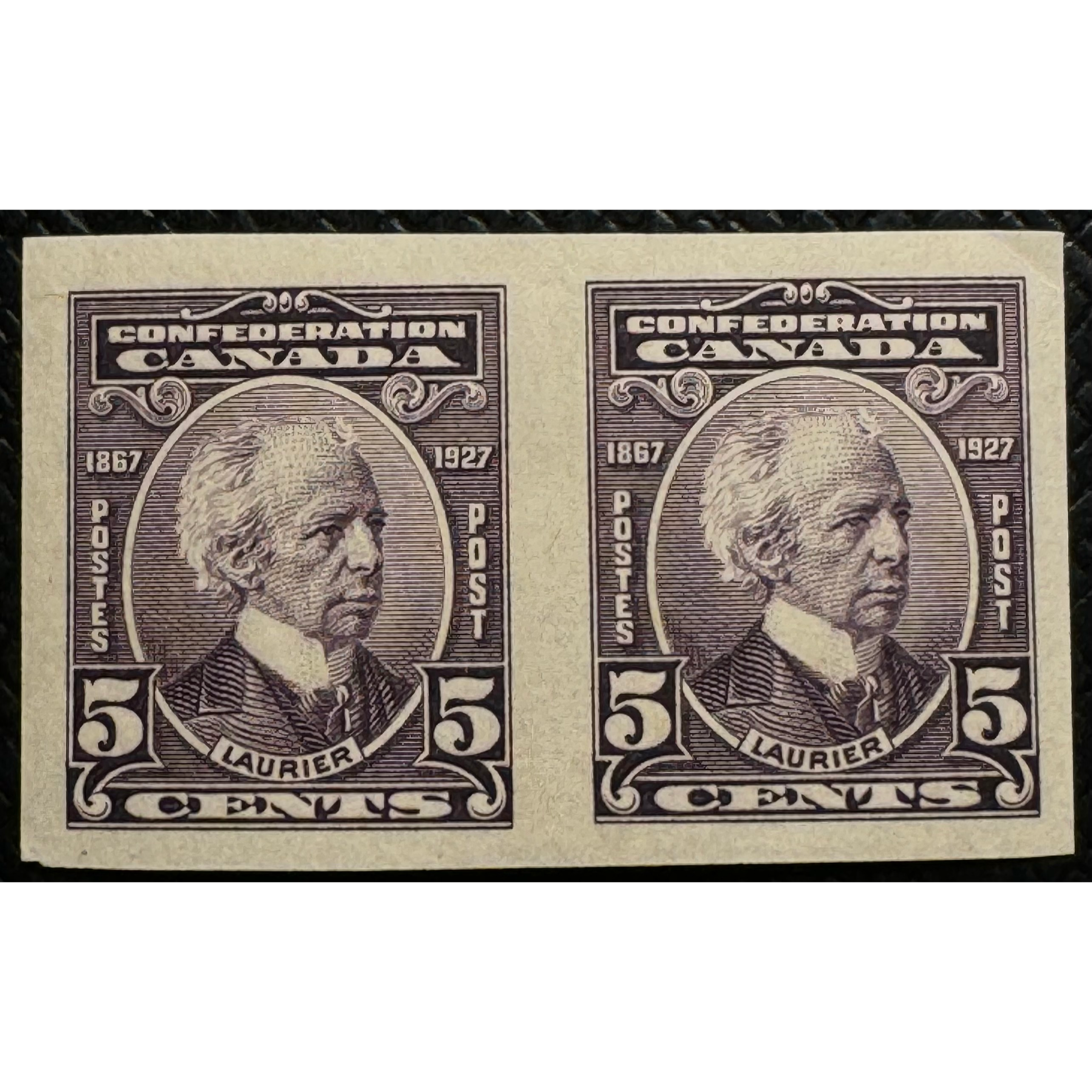 UCS#0144a imperforate pair - MLH 5c violet Laurier