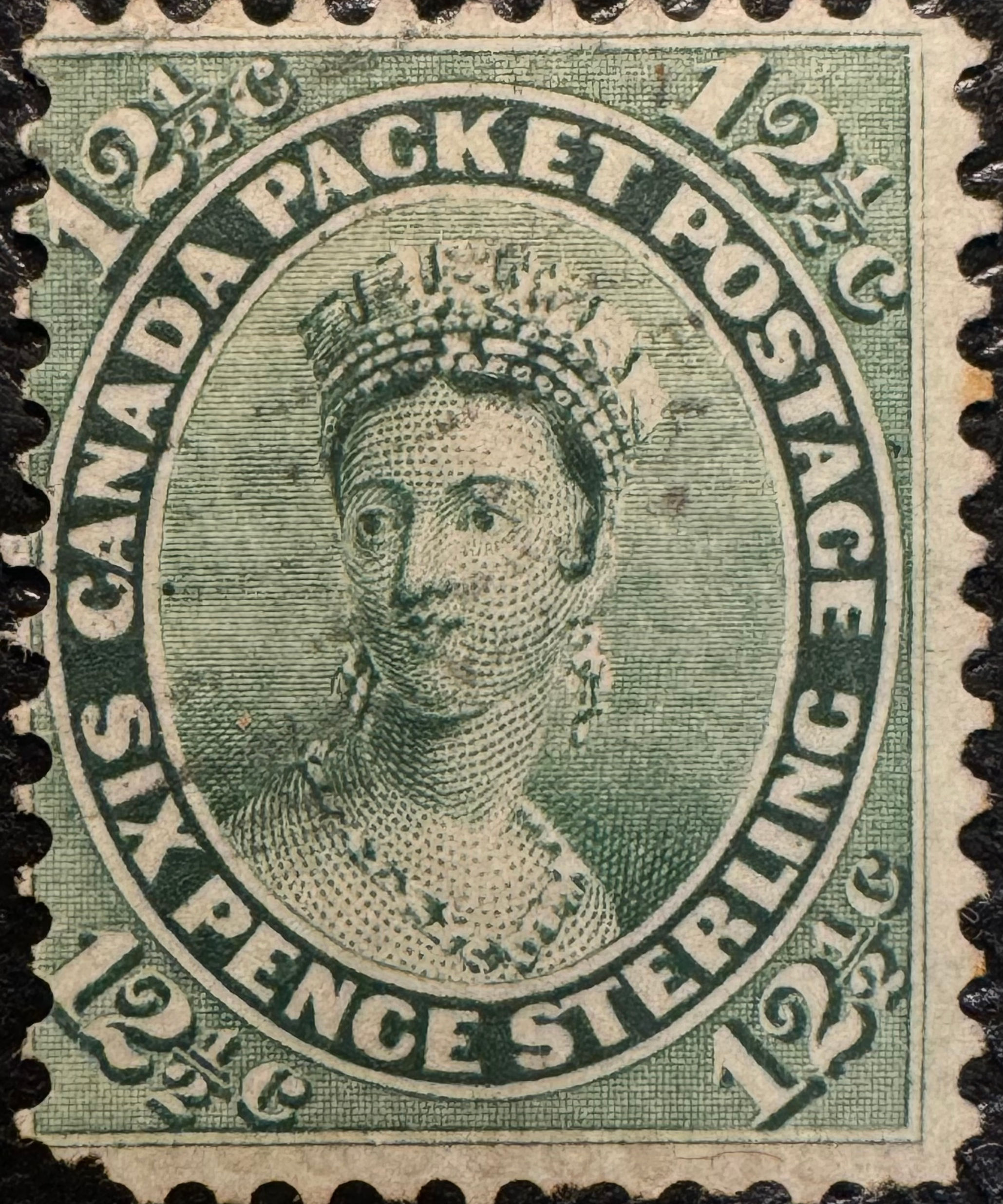UCS#0018 "constant dot in D" - 12.5c yellow green Queen Victoria