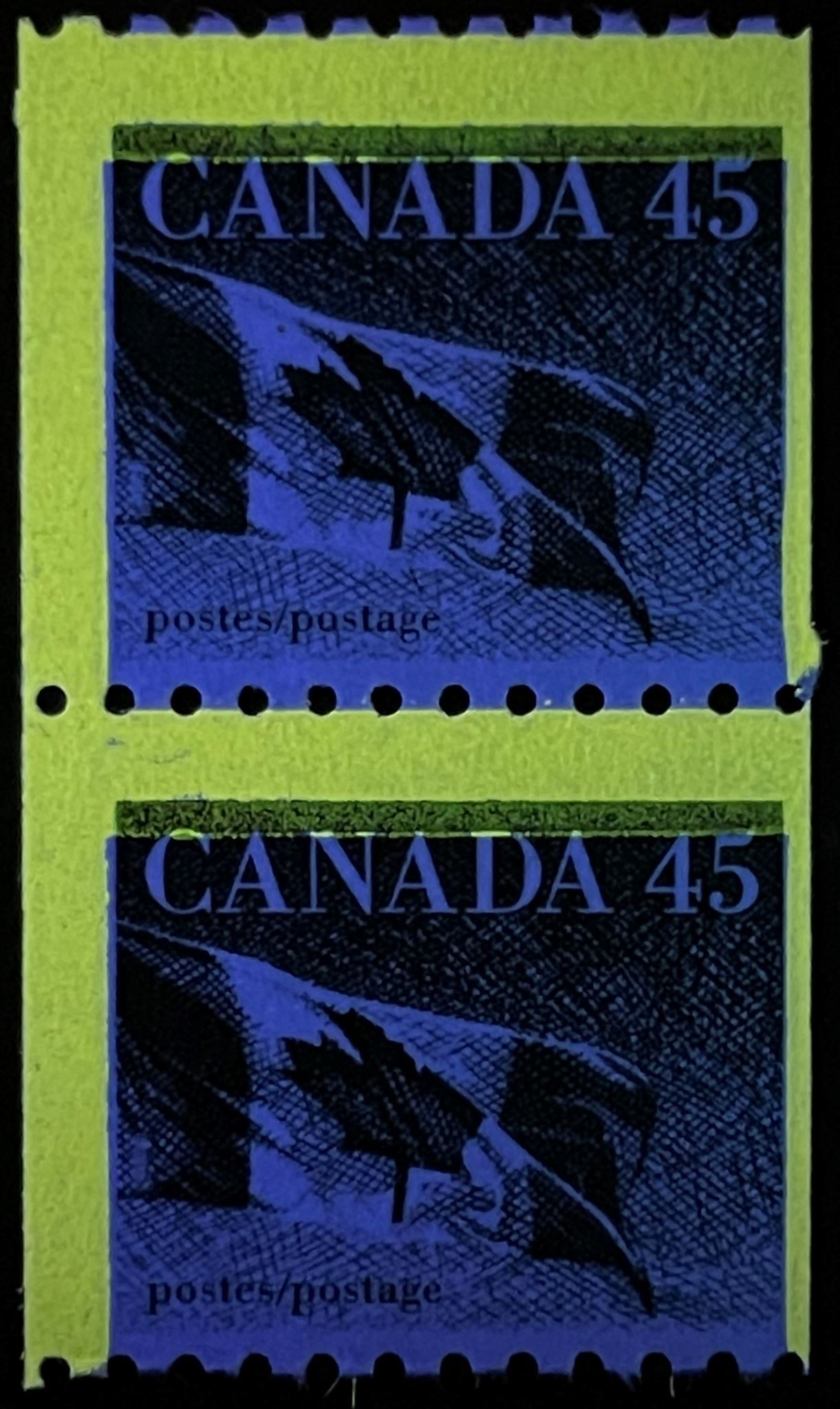 UCS#1396 MNH pair 3-BAR TAG ERROR (G4aT) - 45c Flag
