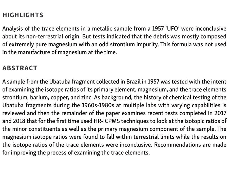Isotope Ratios and Chemical Analysis of the 1957 Brazilian Ubatuba Fragment