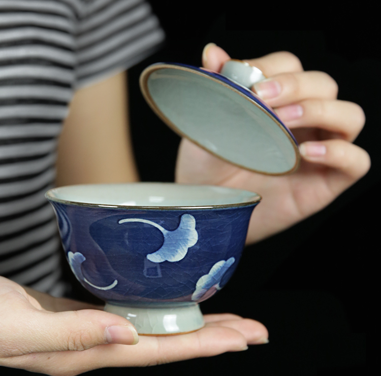 Thumbnail: Cracked Glazed Qinghua Falling Ginkgo Gaiwan (160 ml)