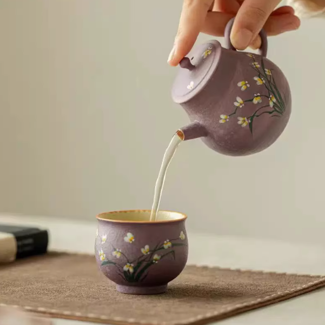 Thumbnail: Hand-Painted Purple Orchid Teapot (100 ml)