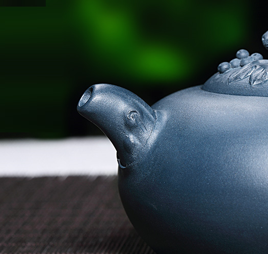 Thumbnail: Yixing Zisha Ink Green Clay Grape Stealing Squirrel Xishi Teapot (250 ml)