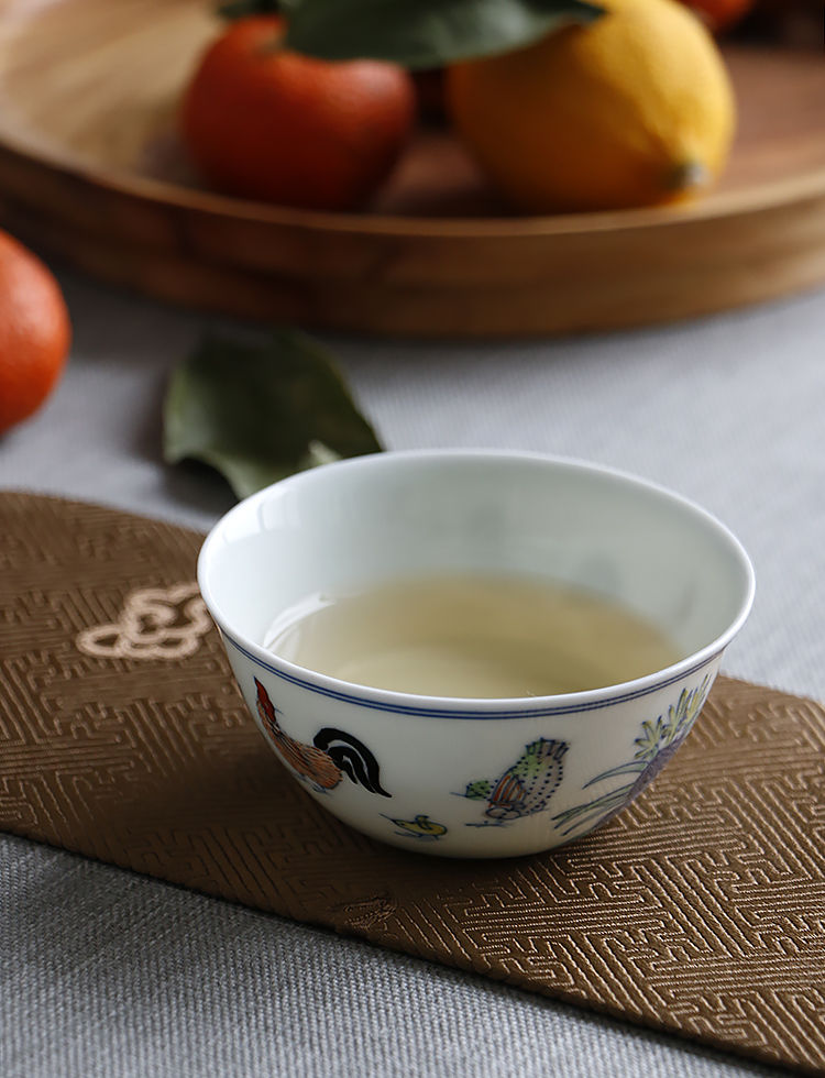 Thumbnail: Handpainted Ming Dynasty Chicken Family Re-work Teacup