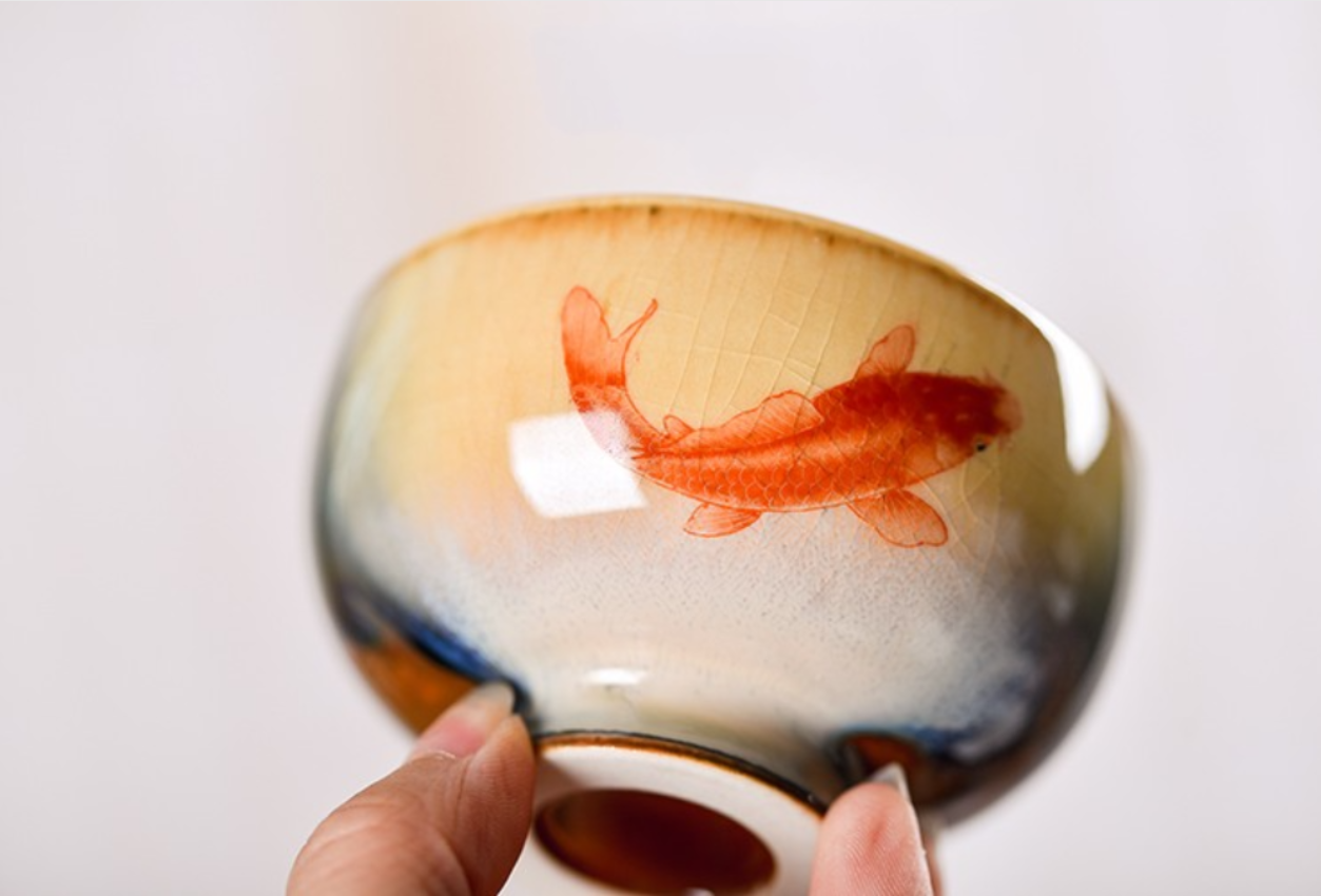 Handpainted Red Carp Teacup