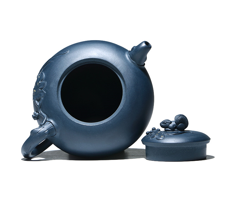 Thumbnail: Yixing Zisha Ink Green Clay Grape Stealing Squirrel Xishi Teapot (250 ml)