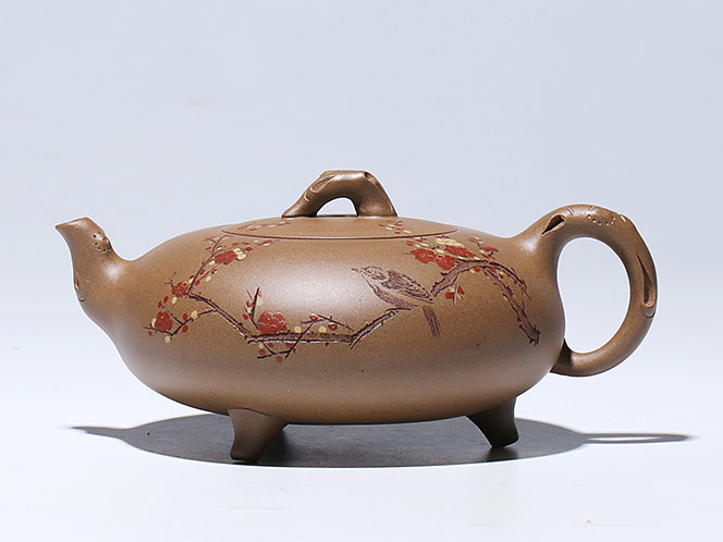 Thumbnail: Yixing Zisha Aged Fault Clay Sparrow & Plum Teapot (330ml)